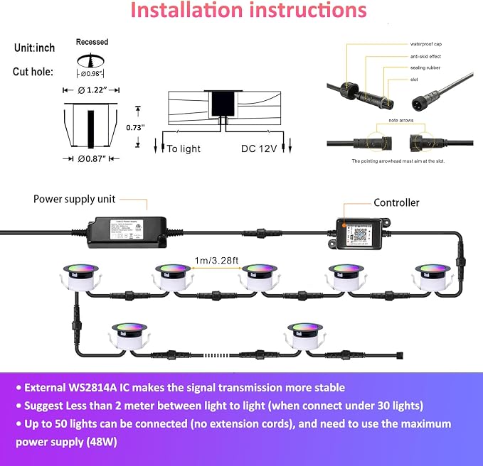 LED Deck Lights Kit, IP67 Waterproof 12V Step Lights Outdoor - Image 7