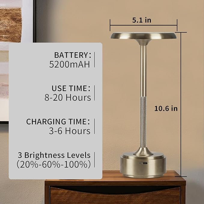 5200mAh Rechargeable Cordless LED Table Lamps Touch Sensor Light, 3-Levels - Image 7