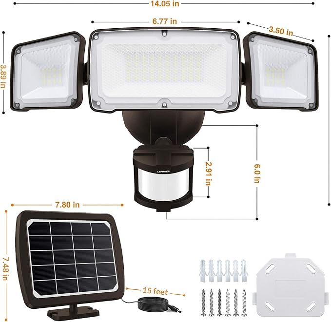 LEPOWER 1600LM LED Solar Security Lights Motion Outdoor, 5500K White Light - Image 8