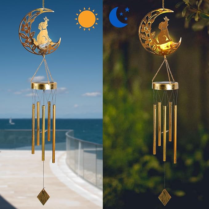 Moon Dog Wind Chime Outdoor, Handcrafted Metal Garden Wind Chimes - Image 4
