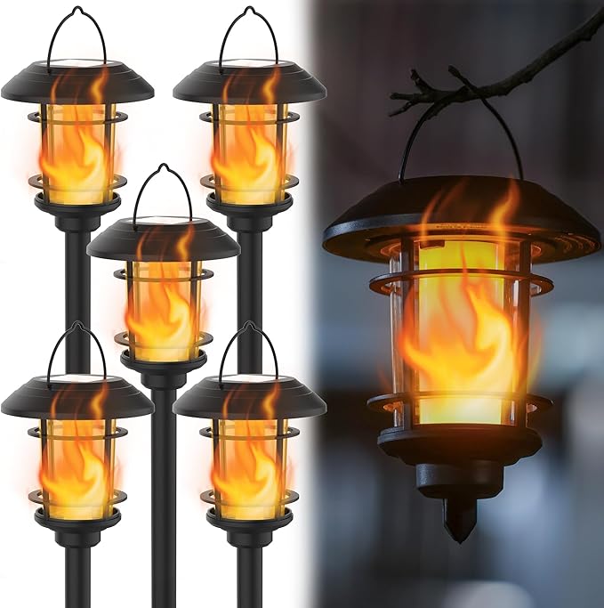 Dynaming 6 Pack Solar Flame Torch Lights Outdoor, Halloween Dual Use Flickering - Image 9