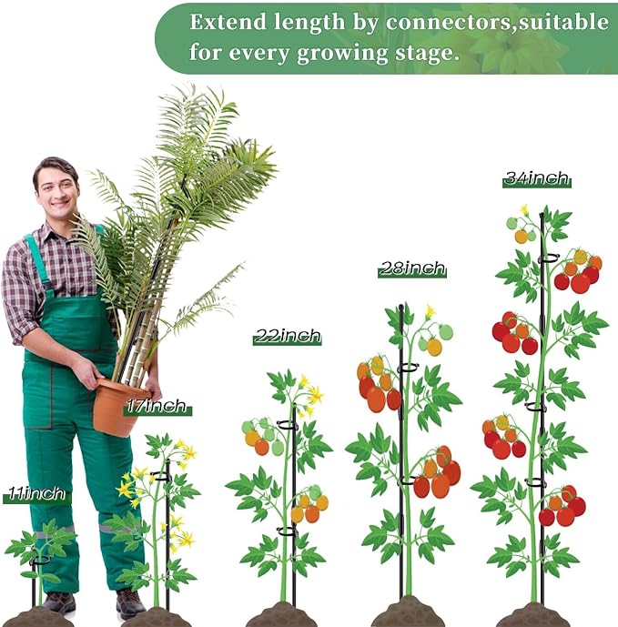 Plant Stakes 17inch &11inch SupKing Adjustable Length Plant Support Stake 16Pcs - Image 5
