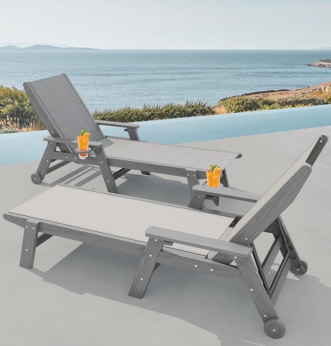SERWALL Patio Chaise Lounge Chair, 5 Positions Outdoor Lounger - Image 2