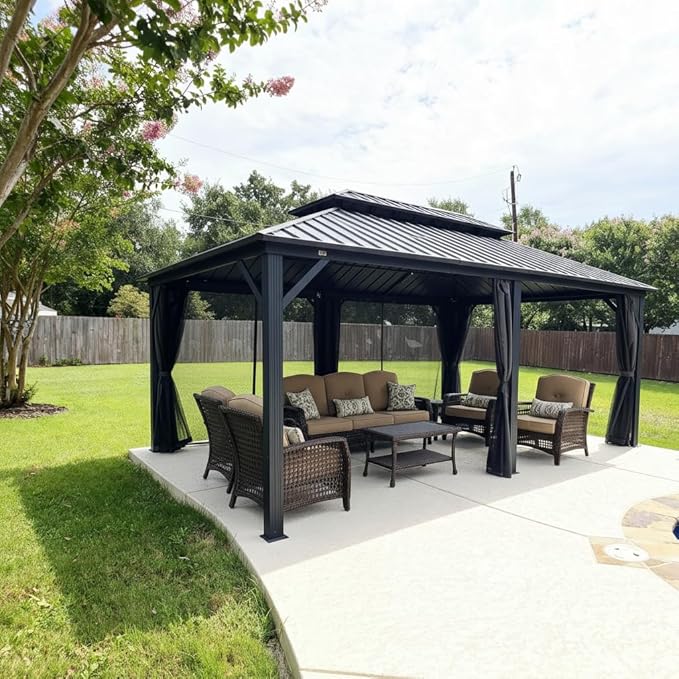 PURPLE LEAF 12' X 18' Patio Hardtop Gazebo Outdoor Pavilion Gazebo by PURPLELEAF