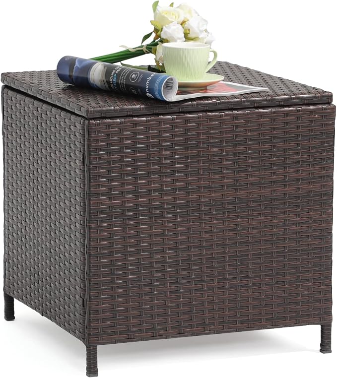 Verano Garden Outdoor Wicker Side Table, Small Storage Rattan Wicker End Table by VeranoGarden