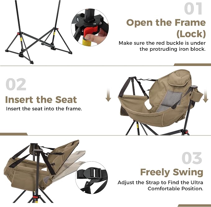 Ainfox Hammock Camping Chair, Foldable Portable Rocking Chairs - Image 4