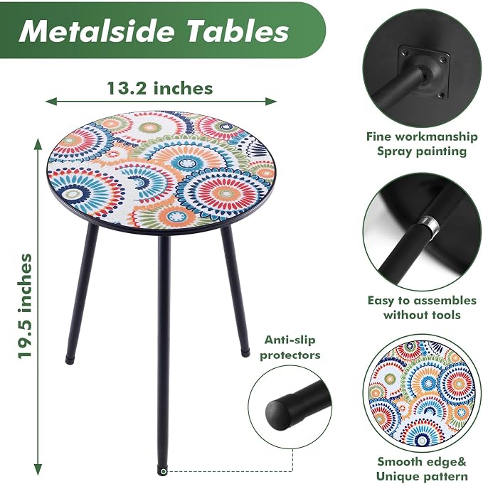 1 Pack Metal Outdoor Side Table Small Outside Round End Table - Image 3