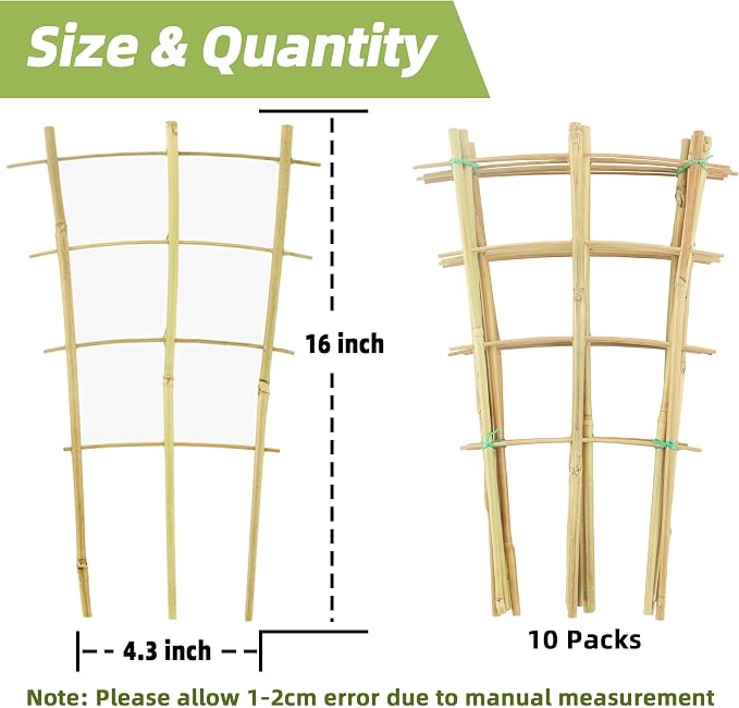 10 Pack 16" Bamboo Trellis for Climbing Plants-Natural Garden Ladder Fan - Image 4