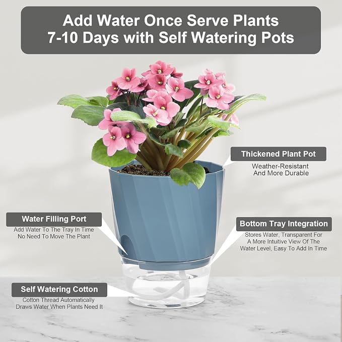 KIMCHOMERSE Self Watering Plant Pots, 4.7 Inch Plant Pots 3 Pack Indoor Planter - Image 7