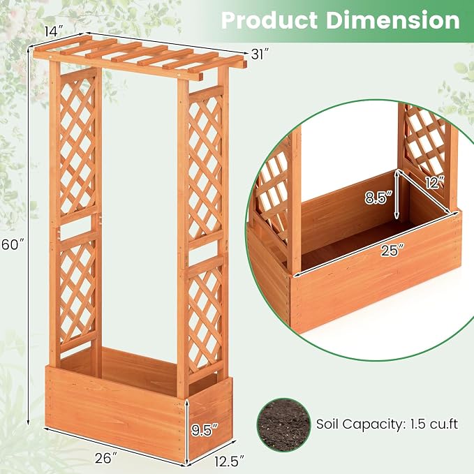 Giantex Raised Garden Bed with 2-Sided Trellis & Hanging Roof, Fir Wood Planter - Image 9
