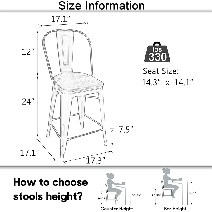 Aklaus Metal Bar Stools Set of 4, 24 inch Barstools Counter Height BarStools - Image 2