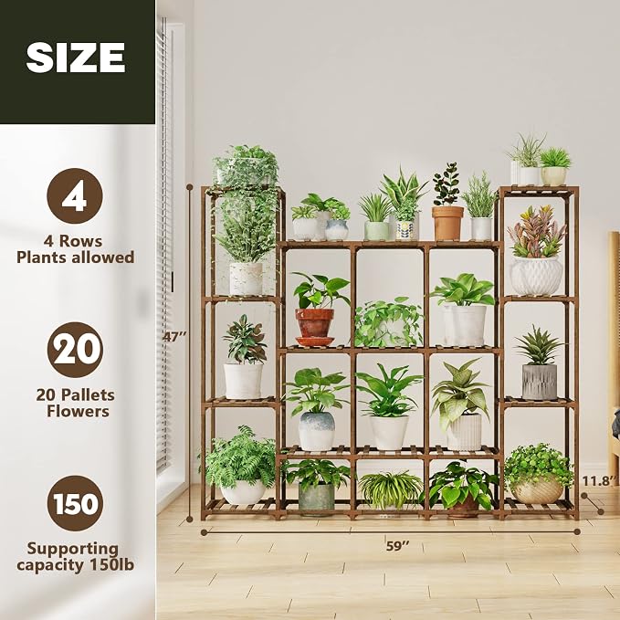 Bamworld Large Plant Shelf Indoor Plant Shelf Outdoor Tall Wood Plant Holder - Image 4