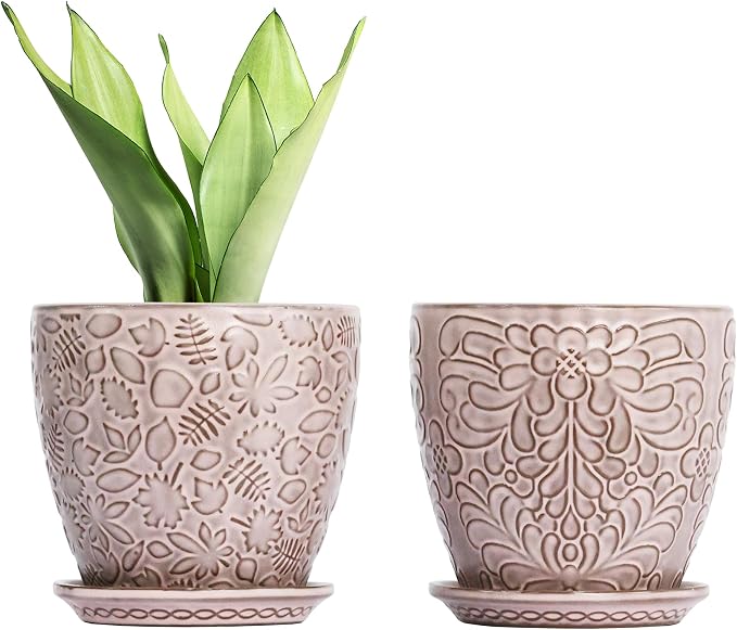 6 Inch Retro Ceramic Planter Set of 2 by Bestseler