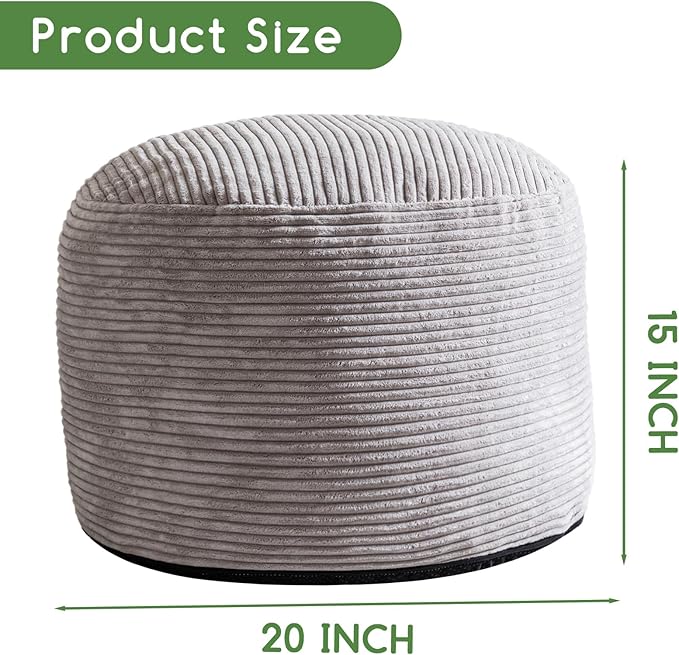 HIGOGOGO Round Stuffed Pouf Ottoman, Corduroy Poufs - Image 2