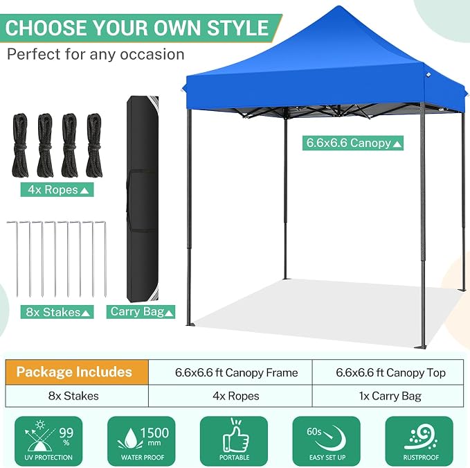 COBIZI 6.6x6.6 Pop up Canopy Tent Heavy Duty Without Sidewalls, Easy Set-up - Image 7