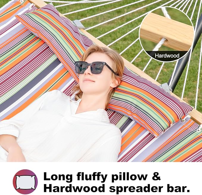 2 Person 12FT Hammocks for Outside, Double Quilted Fabric Outdoor Hammock - Image 4