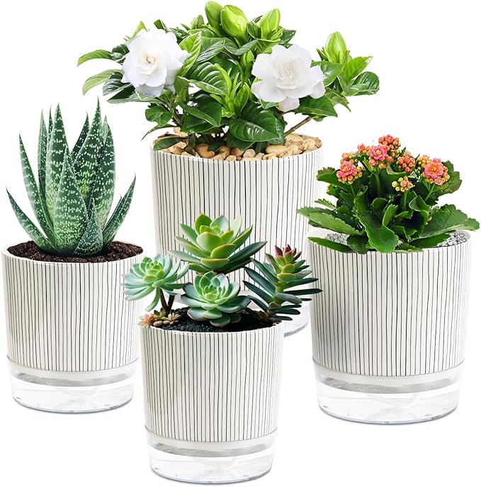 Self Watering Pots for Indoor Plants, 5 & 4 Inch Stylish Flower Pots by Etvski