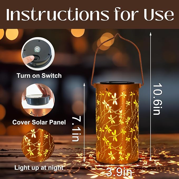 4 Pack Solar Lanterns Outdoor Hanging Lantern Lights, Dragonfly Hollowed-Out - Image 3