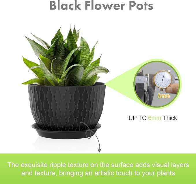 12/10/9 inch Large Plant Pots, 3 Pack Wide Flower Pots - Image 3