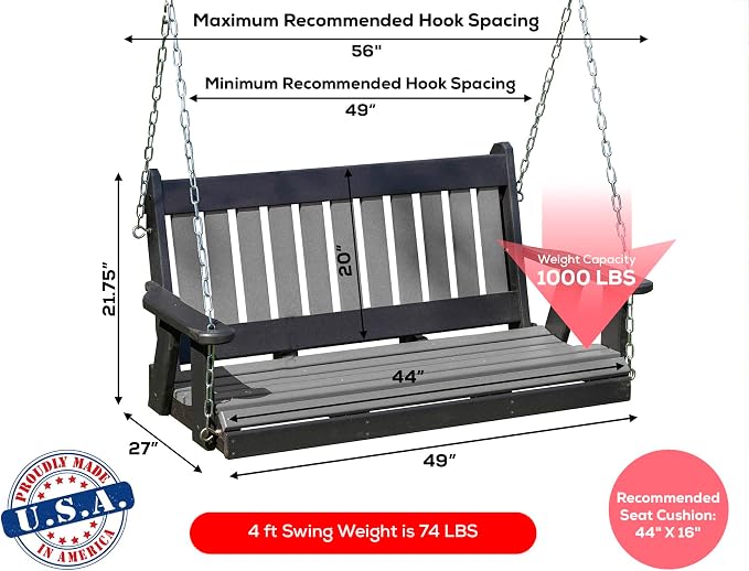 Poly Lumber Wood 4FT Mission Porch Swing Amish Craftsmandship Made in USA HDPE - Image 2