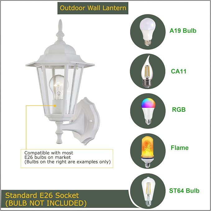 WISBEAM White Outdoor Wall Lantern, Outdoor Wall Sconce - Image 4