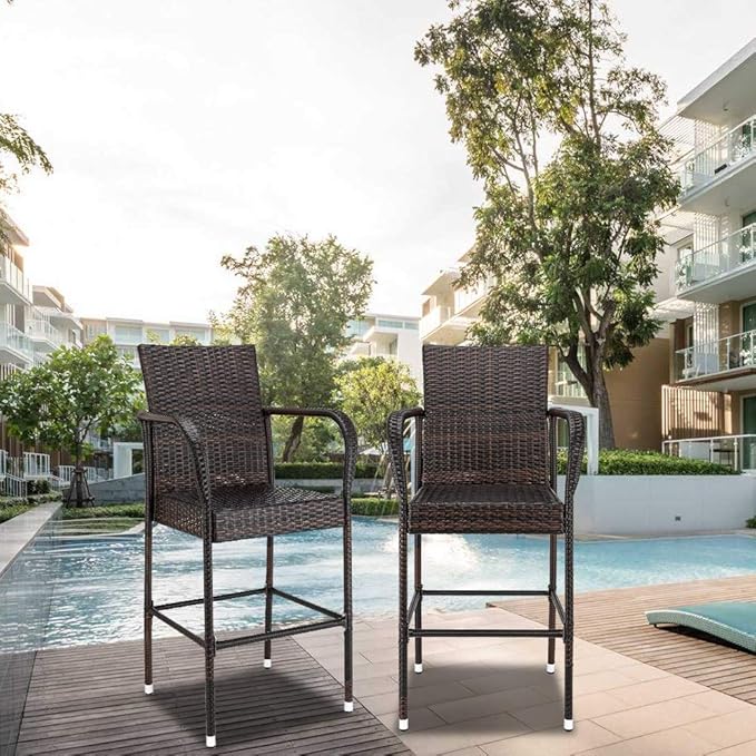 VINGLI Wicker Bar Stools Outdoor Set of 2, Outdoor Bar Height Chairs, Patio - Image 2