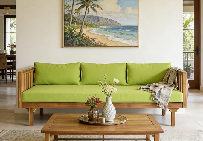 Merax Solid Acacia Wood Couch Chaise Lounge Chair Indoor, 3 Seater Daybed Sofa - Image 3