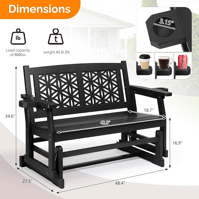 VINGLI Fir Wood Outdoor Glider - Image 3