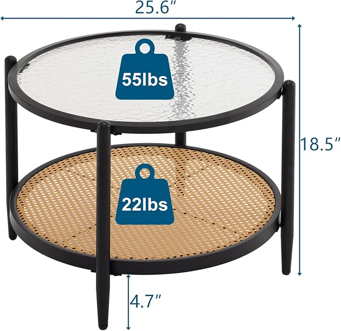 VINGLI 25.6" Black Rattan Modern Coffee Table - Image 2