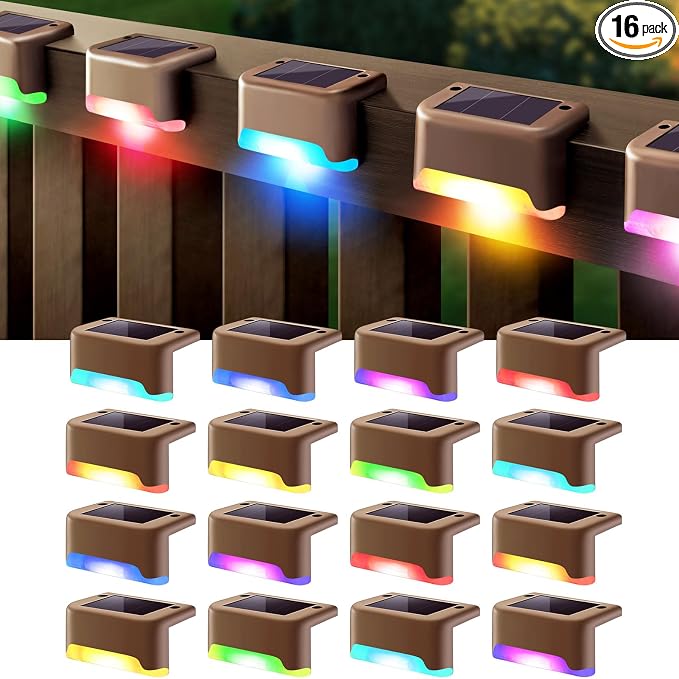 DenicMic Solar Deck Lights Outdoor 16 Pack Step Solar Lights Waterproof by Denicmic