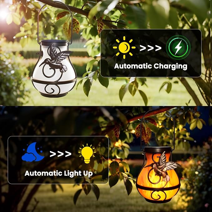 2 Pack Solar Lanterns for Outside Hanging, Solar Garden Lights Outdoor - Image 6