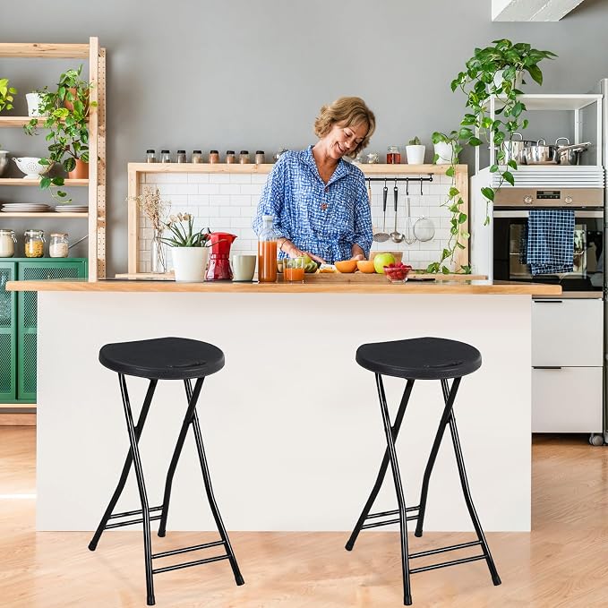 Suzile 2 Pcs Tall Folding Chair Portable Plastic Stool Chair Heavy Duty - Image 6