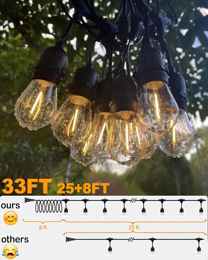 25FT Outdoor String Lights for Patio, Balcony & Porch – 16 LED Edison Bulbs - Image 3