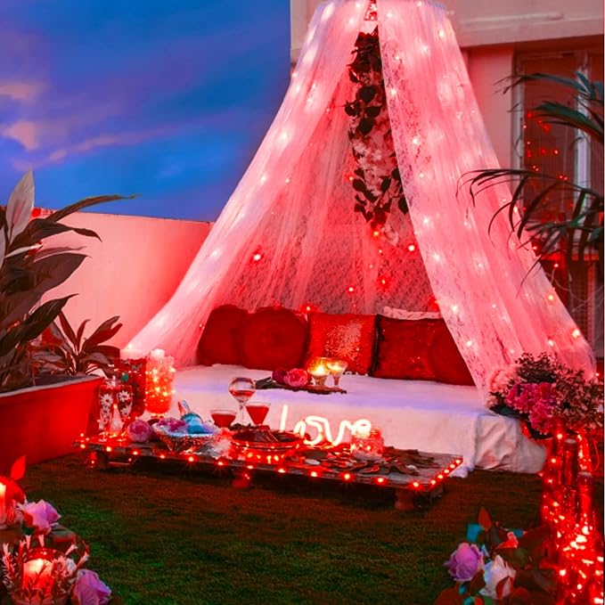 JMEXSUSS 4 Pack 400 LED 132FT Red Solar Fairy Lights Outdoor Waterproof - Image 3
