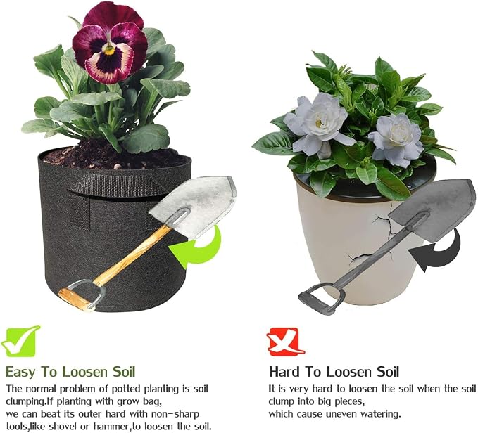 5 Pack 2 Gallon Grow Bags with Handles Garden Vegetable Flower Grow Bags - Image 3
