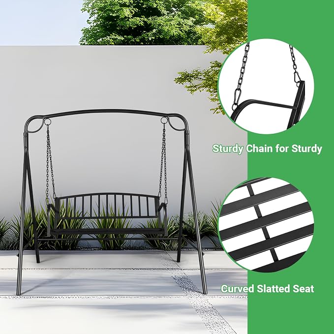 2-Person Metal Porch Swing, Heavy Duty 550LB Capacity, Garden and Balcony - Image 5