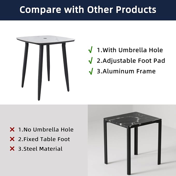 Modern 35.4'' Rounded Square Outdoor Bar Table, Greek White Marble-Inspired - Image 7