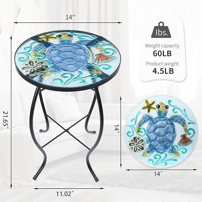 VCUTEKA Patio Side Table Outdoor Accent Table Small Mosaic Table Coffee Table - Image 3