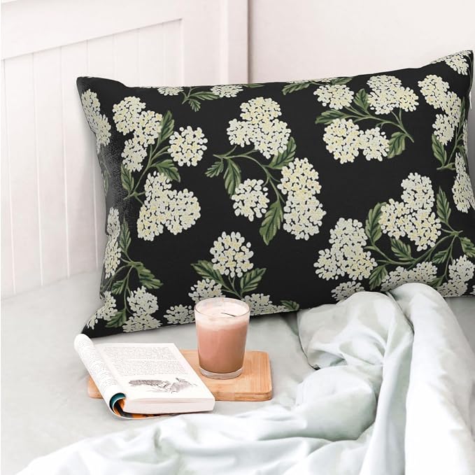 Black Spring Pillow Covers 12x20 Inch 2 Pcs Green Hydrangea Flower Decor Throw - Image 4