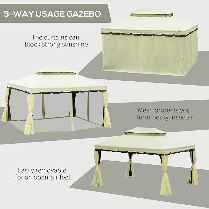 Outsunny 10' x 13' Patio Gazebo, Outdoor Gazebo Canopy Shelter - Image 4