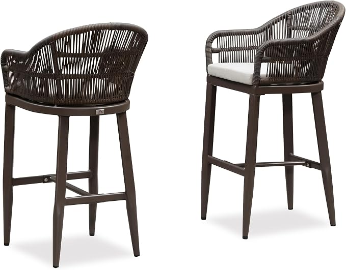 PURPLE LEAF Outdoor Bar Height Stools Set of 2 Patio Metal Modern Wicker Rattan - Image 9
