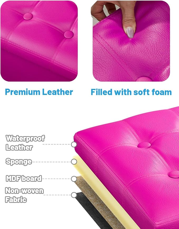 AmasSmile Storage Ottoman Folding Foot Rest Stool, Leather Footstool Bench - Image 6