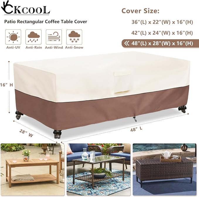 okcool Outdoor Coffee Table Cover, Waterproof Rectangular Patio Small Side - Image 2