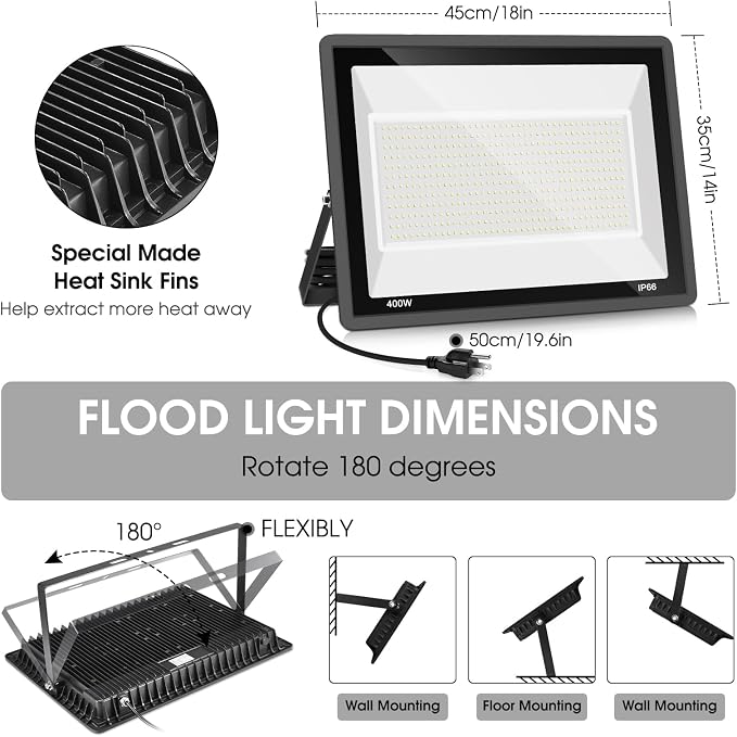 400W LED Stadium Flood Light Outdoor, 2400W Equivalent 50500LM 5000K Daylight - Image 4