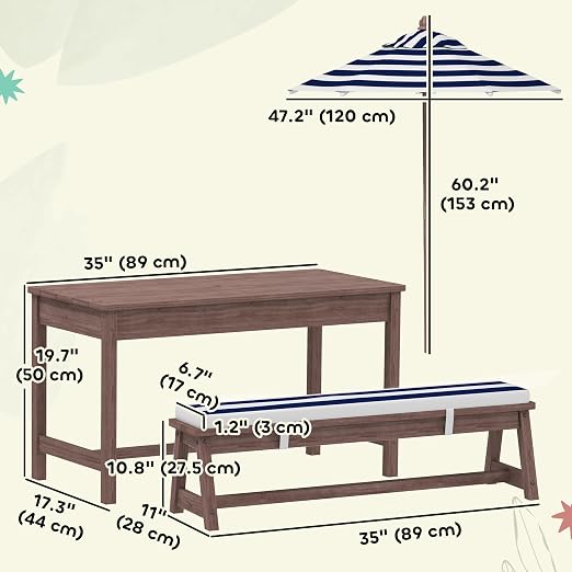 Qaba Kids Picnic Table, Outdoor Wooden Table & Bench Set - Image 7