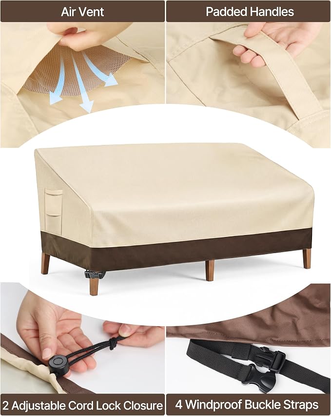 Vailge Heavy Duty Patio Sofa Cover, 100% Waterproof 3-Seater Outdoor Sofa Cover - Image 4