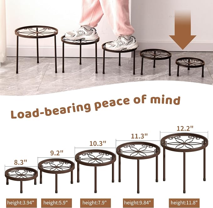 Plant Stand Indoor Outdoor 5 Pack Heavy Duty Metal Stand Multiple Plants - Image 7