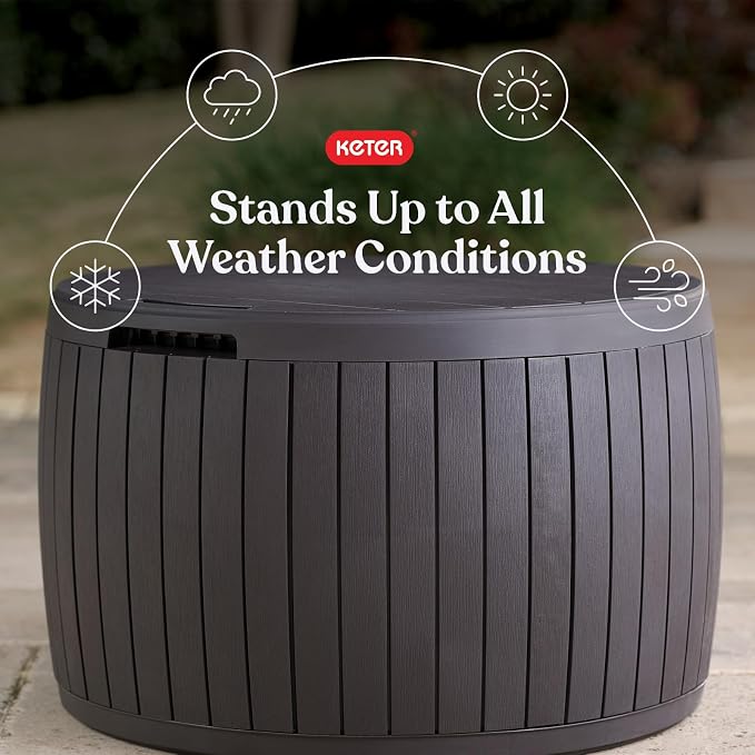 Keter Circa 37 Gallon Deck Box Organizer, Works as Ottoman Chair or Side Table - Image 3