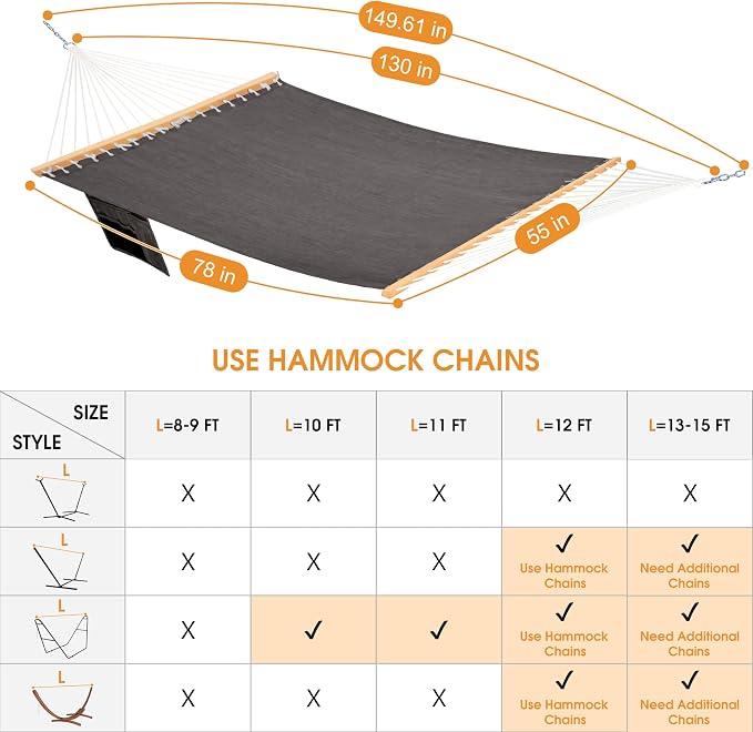 Lazy Daze Hammocks 11 FT Double Outside Hammock Quick Dry Olefin Fabric Hammock - Image 6