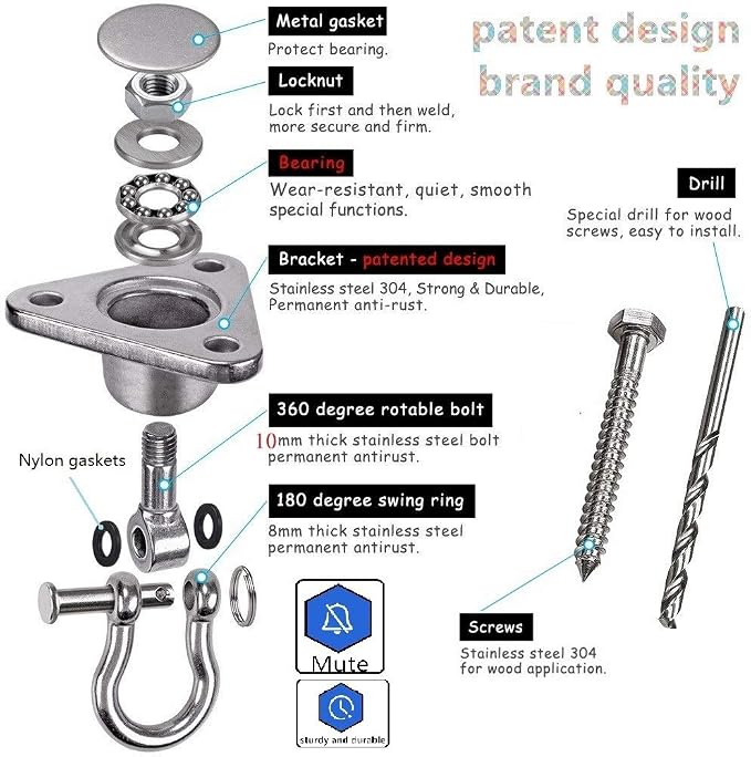 9M Stainless Steel Hanger with Smooth Swing Bearings, Heavy Duty 180°+360° - Image 5